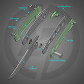 3D perspective of Crescent G059 – satin blade and Nature Green G10 handle